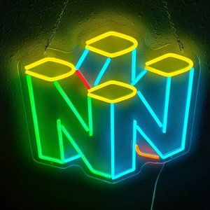 Nintendo 64, N64 Custom Made LED Neon Style Sign w/ Acrylic Backing 16" X 16"